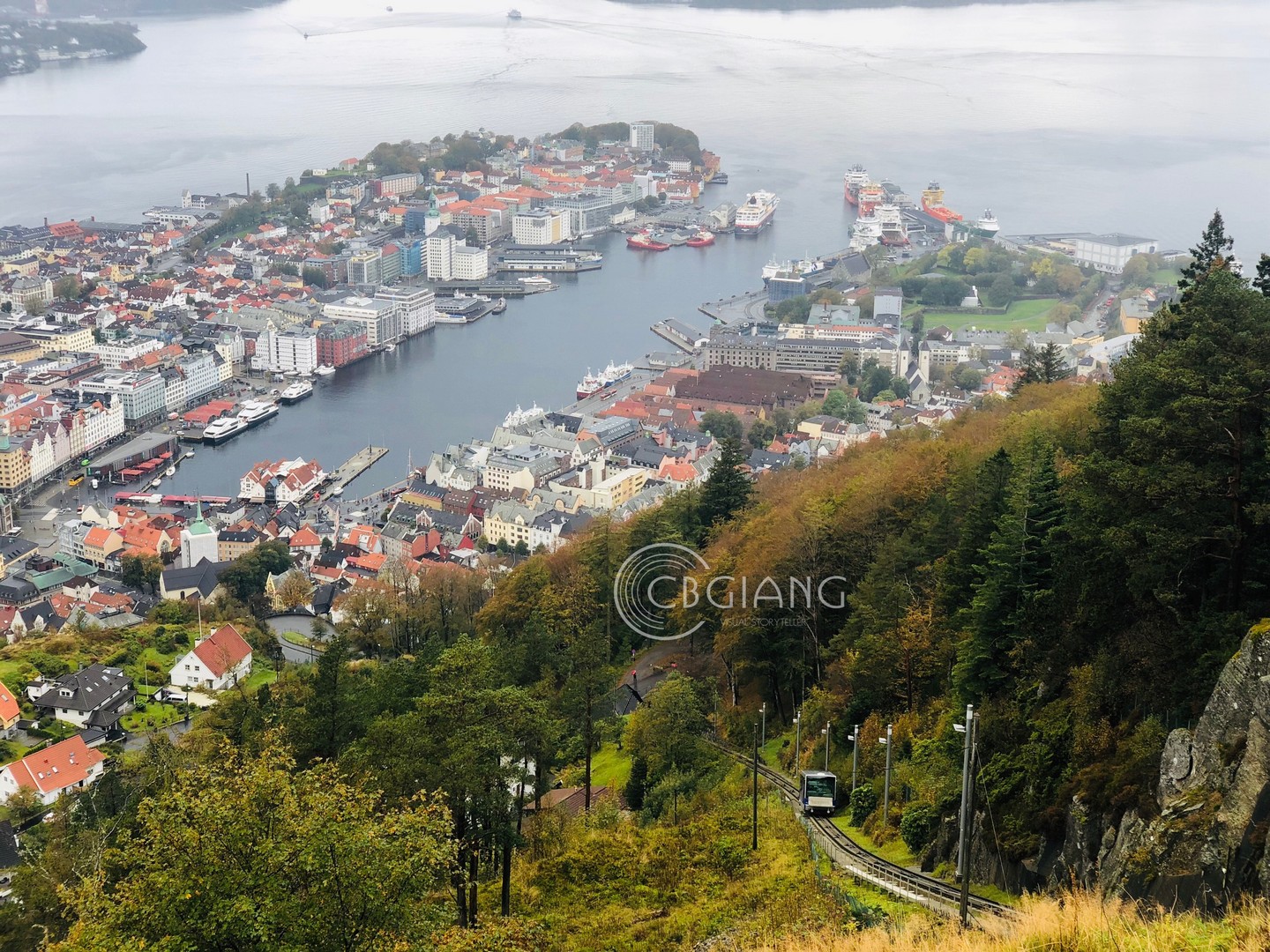Tàu điện lên đỉnh núi Floyen ở trung tâm Bergen